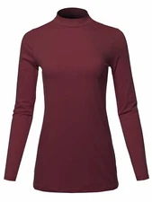 Basic Solid Soft Cotton Long Sleeve Mock Neck Top Shirts