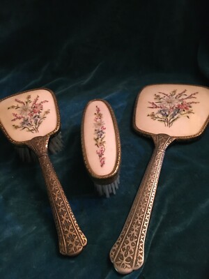 Vintage Schminktisch Set Petit Point Pinsel Spiegel usw Französischer Stil