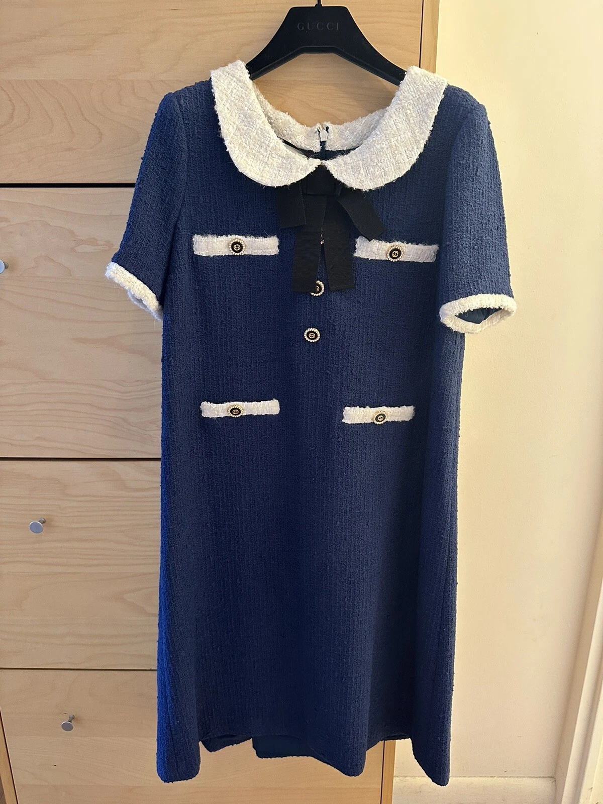 Robe bleue tweed authentique GUCCI neuve avec étiquettes taille 36 W cintre Gucci
