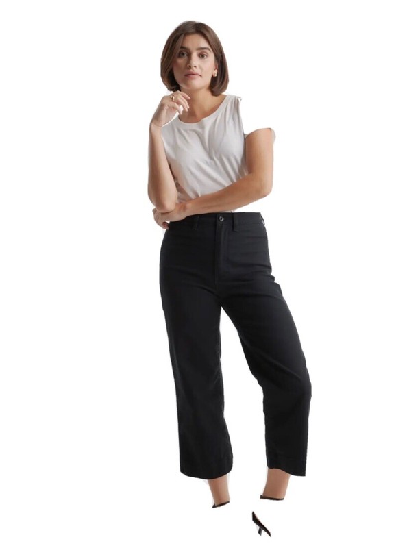 Quince women’s stretch cotton twill wide-leg crop pants size 32