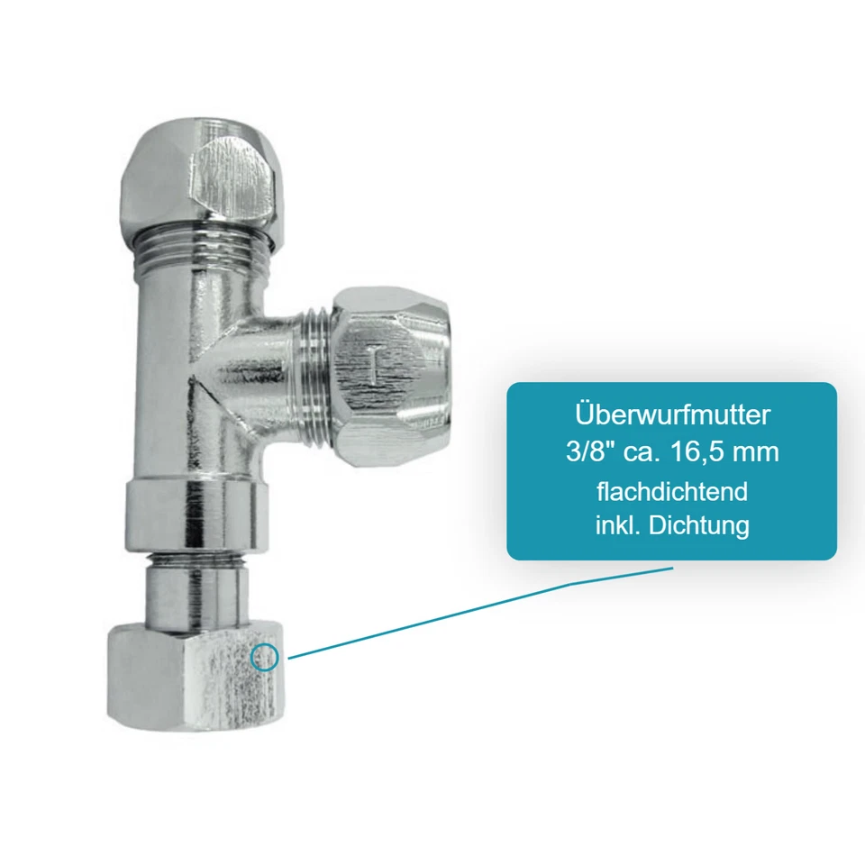 Abzweig Verteiler T-Stück für Eckventil 3/8 Zoll x 10 mm Quetschverschraubung  - Bild 2 von 4