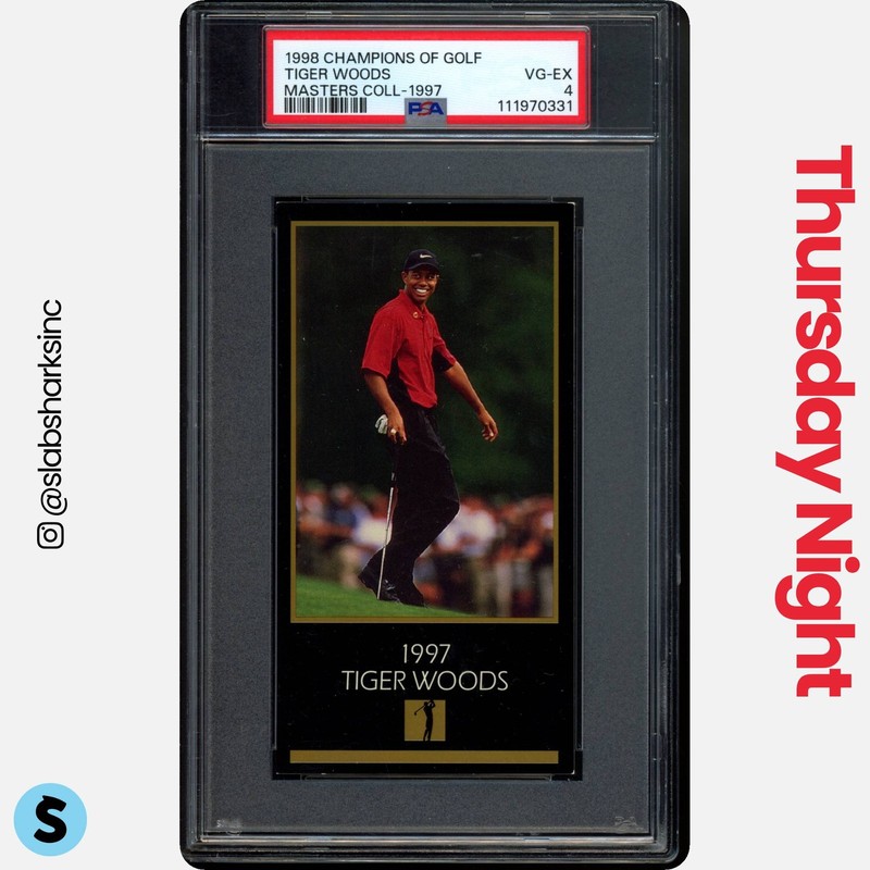 1998 CHAMPIONS OF GOLF: THE MASTERS COLLECTION 1997 TIGER WOODS RC ROOKIE PSA 4