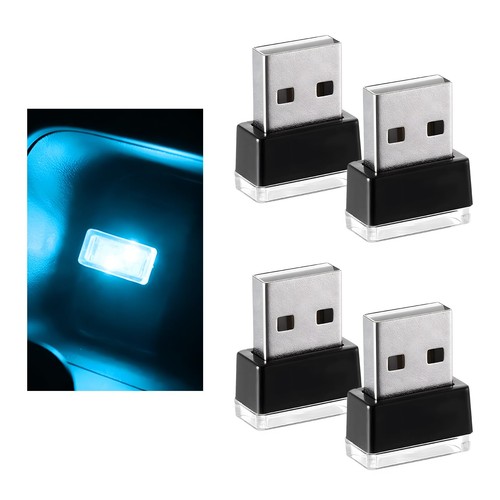 VCYOPN 4PCS USB LED Car Interior Atmosphere Lamp, Plug-in Ice Blue 