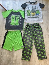 Minecraft Boys 4 Piece CREEPERS Pajama Set Sleep Lounge Pjs Gamer 8 Youth Rare
