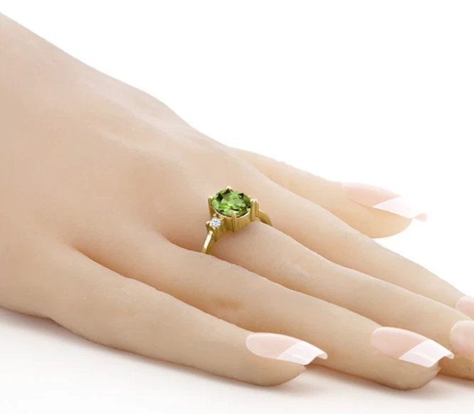 925 Silver Yellow Gold Plated 2.16 Ctw Peridot and White Topaz Engagement Ring - Image 2 of 4