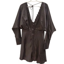 ASOS DESIGN Mini Dress Button Front Tie Back Long Sleeve Party Black 10
