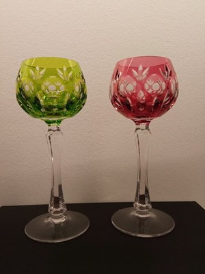 2 Nachtmann Bamberg 7 7/8'' Hock Wine Glasses Rezeda and Wine Colors. H 19.5 cm