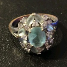 Oval Blue Aquamarine Cluster Ring Silver 925 ...