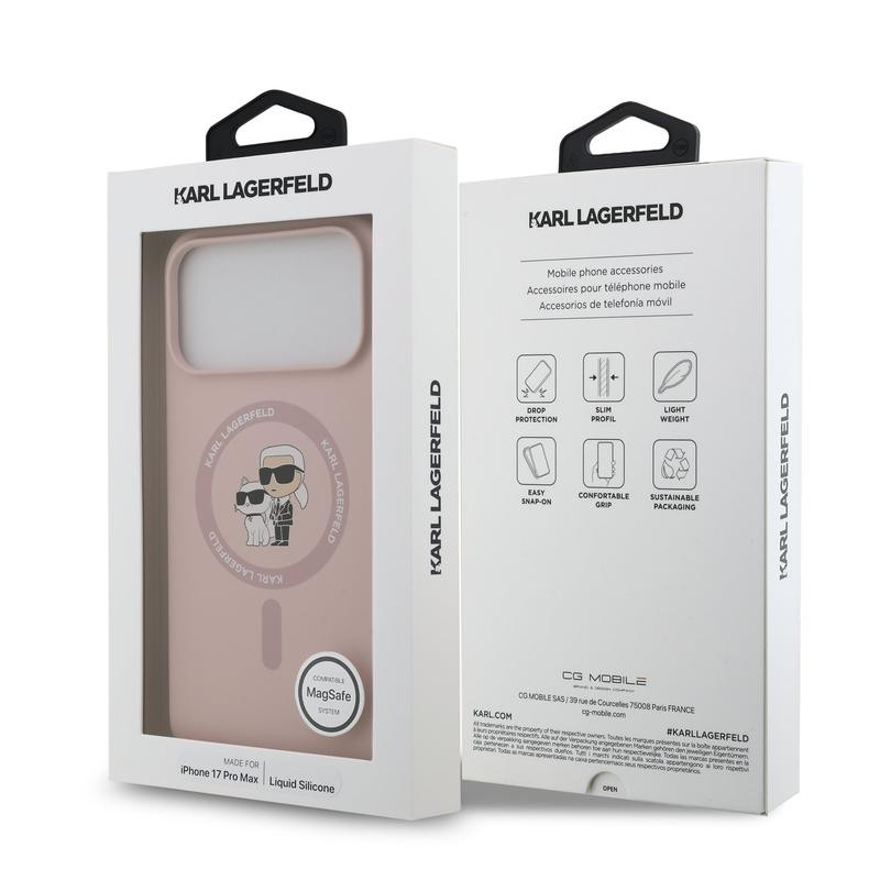 Karl Lagerfeld Liquid Silicone Karl and Choupette Case for iPhone 17 ProMax Pink