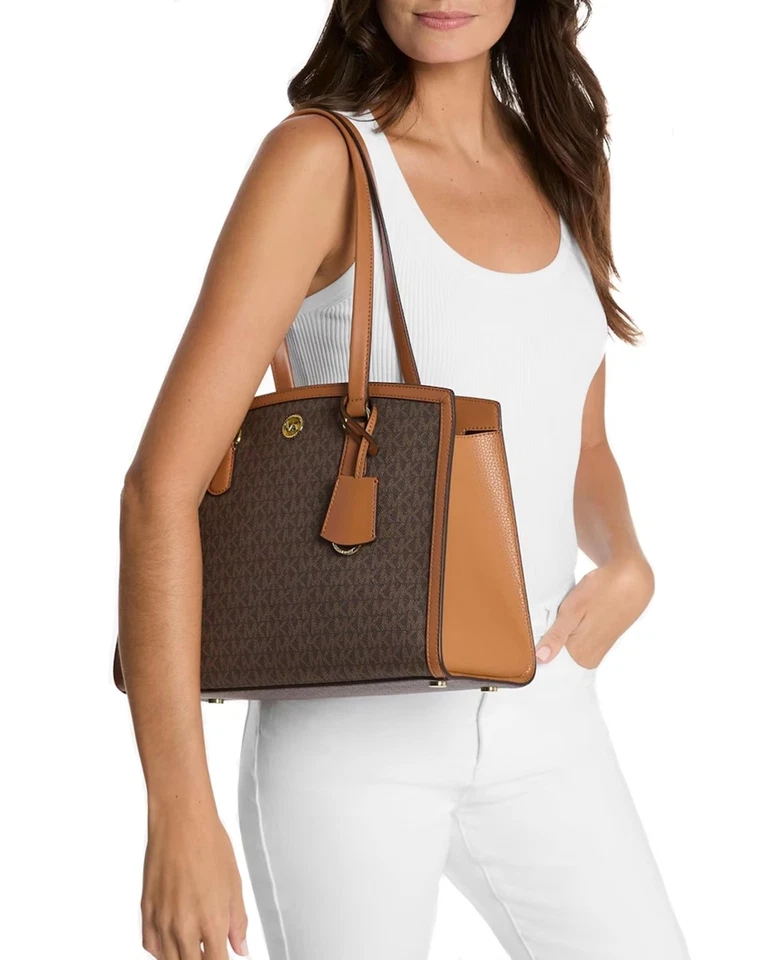 Michael Kors Acorn Chantal Medium Tote Sac Marron Neuf - Photo 2/4