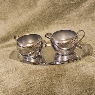 Perma Brite Chrome Plated Tray, Creamer, Sugar Bowl Set Chrome Serving Tableware