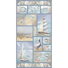 23" Fabric Panel | Blank Ocean Oasis Nautical Sailboat Bird Beach Block Blue