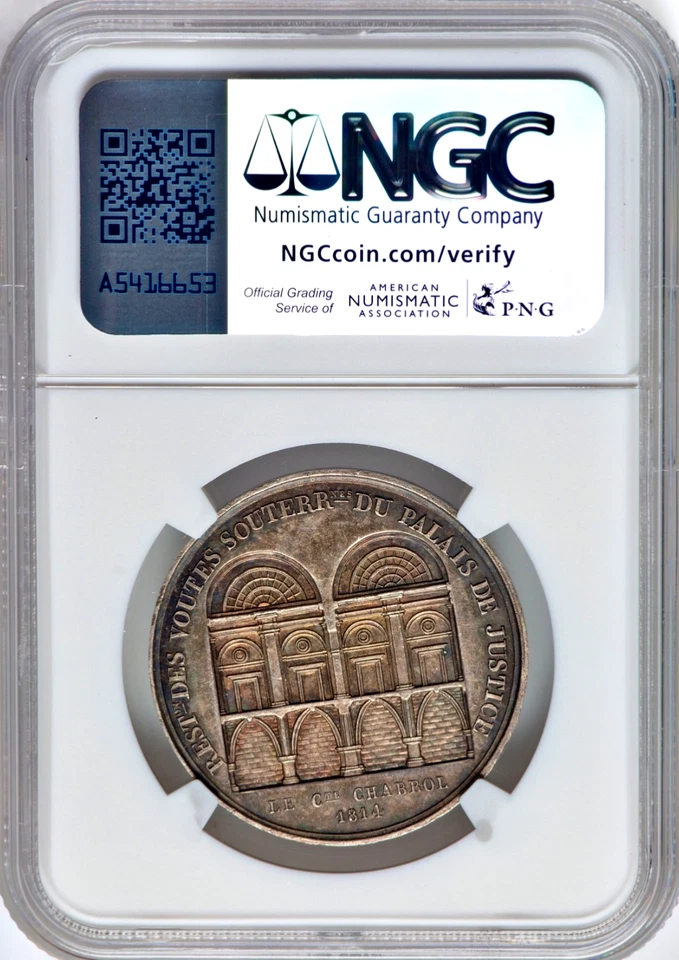 Beautiful 1814 France Louis XVIII Silver Palace Of Justice 33mm Medal NGC MS63 - Image 3 of 3
