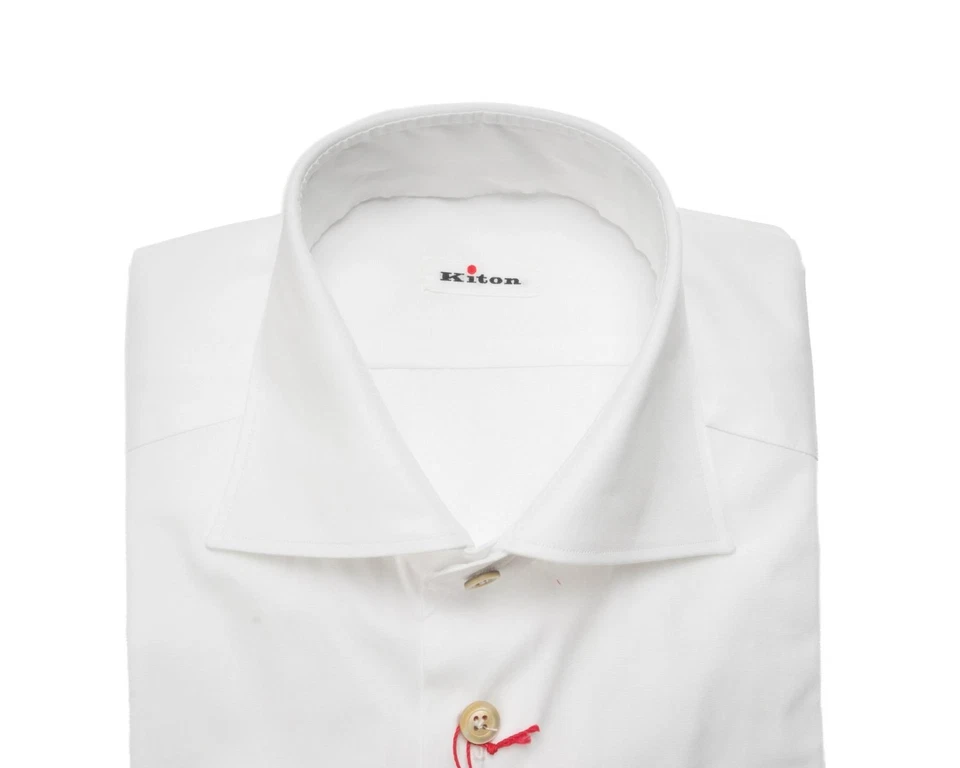 Kiton $1,195 NWT Solid White Cotton Spread Collar Dress Shirt (44 eu) 17.5 US - Image 2 of 4