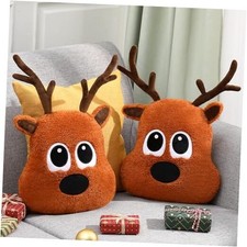 2 Pcs Christmas Elk Throw Pillows 15.75 Inch Brown Reindeer Christmas
