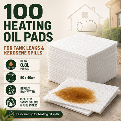 100 Heizöl saugfähige Pads Petroleumtank Kessel Kraftstoff verschüttet 50x40cm