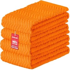 100 Cotton Kitchen Towels, 15" x 25" Absorbent Dish Towels 4 Pack - Orange