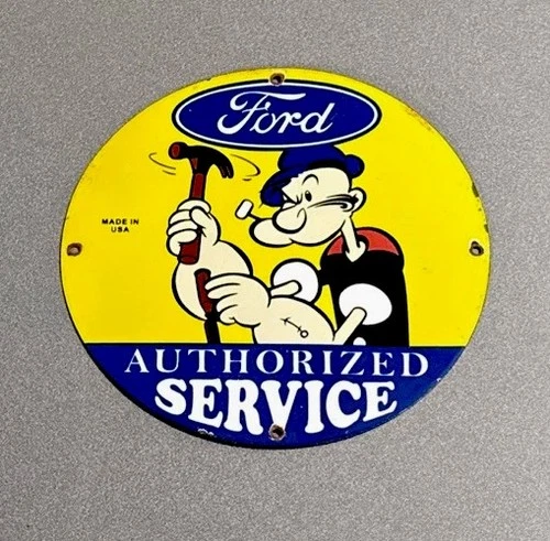 VINTAGE 12” FORD POPEYE PORCELAIN SIGN CAR GAS OIL TRUCK GASOLINE MOTORCYCLE