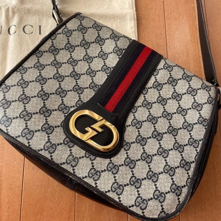Borsa Gucci GG Supreme Sherry Line Interlocking G One Shoulder Rosso Navy Aut...