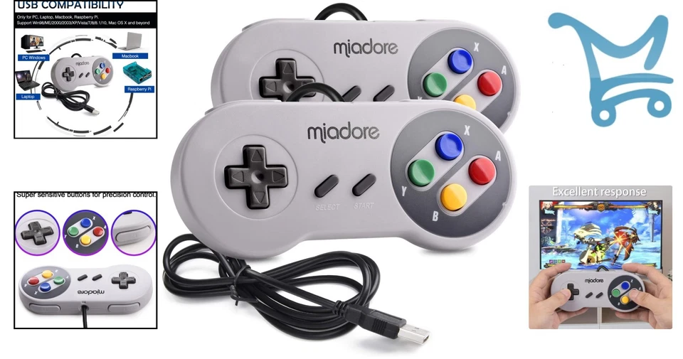 2 Pack USB Controller for S-N-E-S Retro Gaming Gamepad Joypad for PC MAC Linux - Image 2 of 4