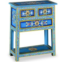 Sideboard Aus Massivholz Mango Handbemalt TüRkis Schubladen