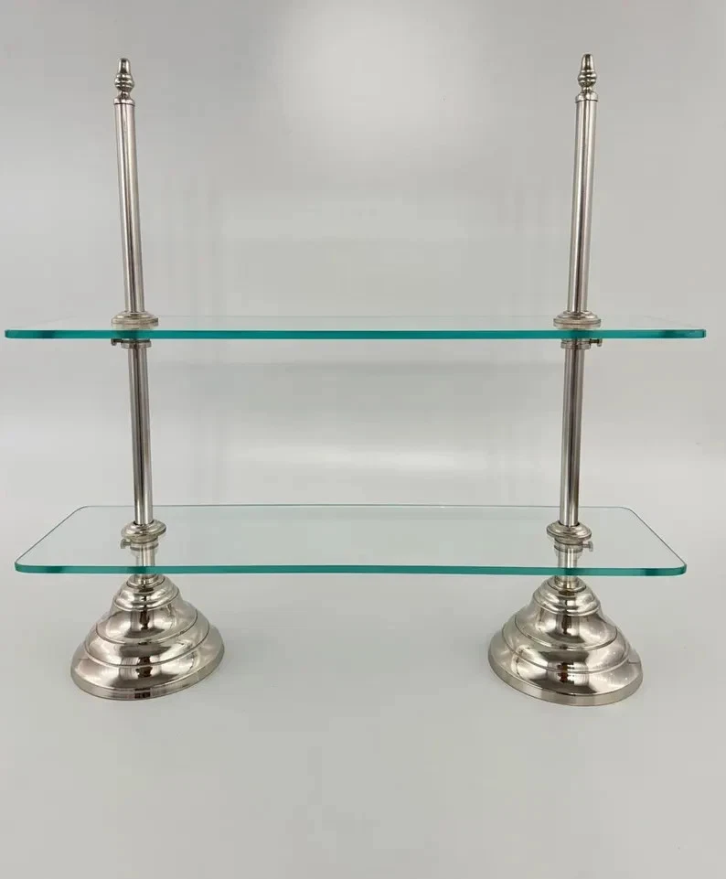 Silver Glass Shelf Two-Tier Elegant Countertop Organizer Bathroom Kitchen Vanit