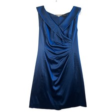 Tahari Arthur S. Levine Royal Blue Satin Ruched Cocktail Dress Sz 14 Evening
