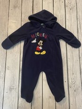 Disney Baby Mickey Footed Pajamas Navy Zip Front Hood 3/6 M 2013