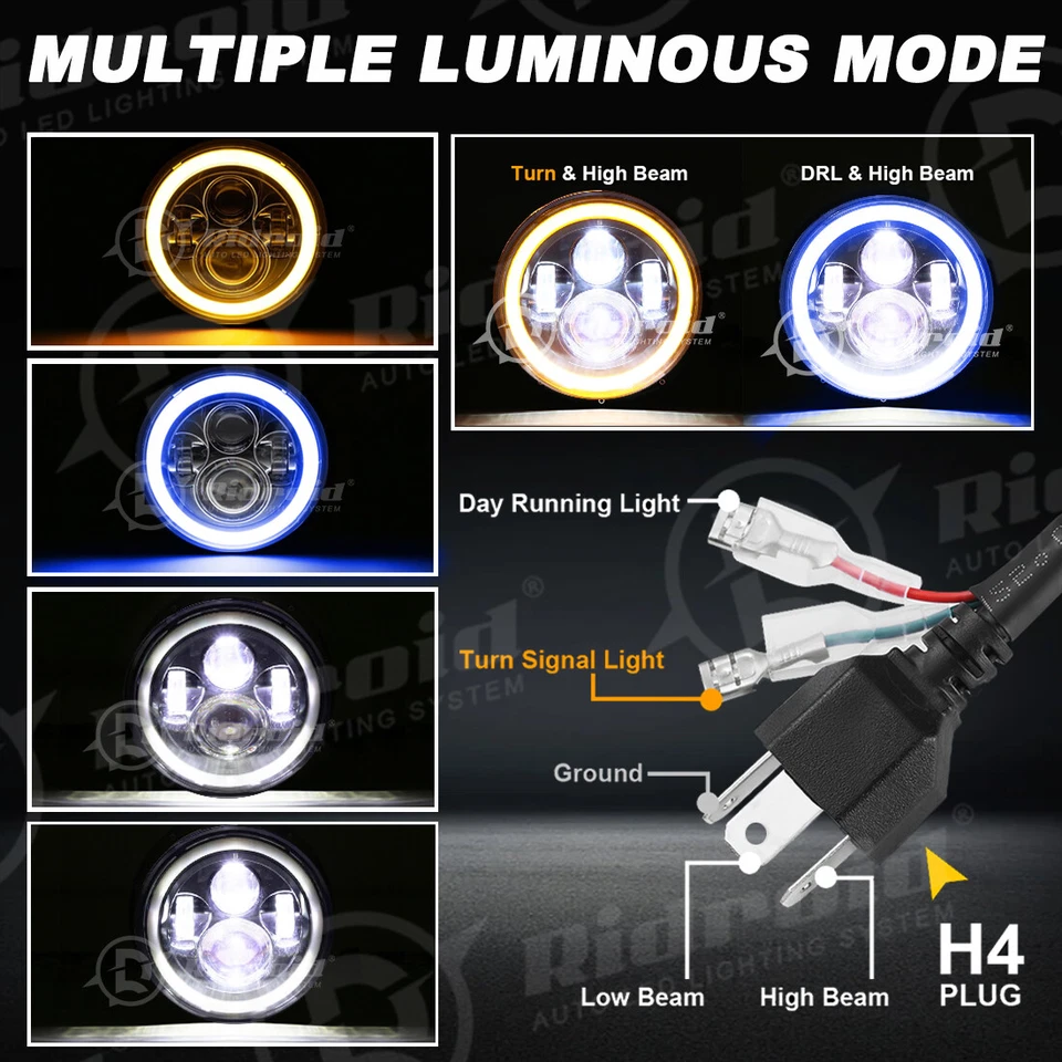 Faro LED 7" + Luces de paso de 4,5" para Harley Davidson Electra Glide Classic Foto 4 de 4