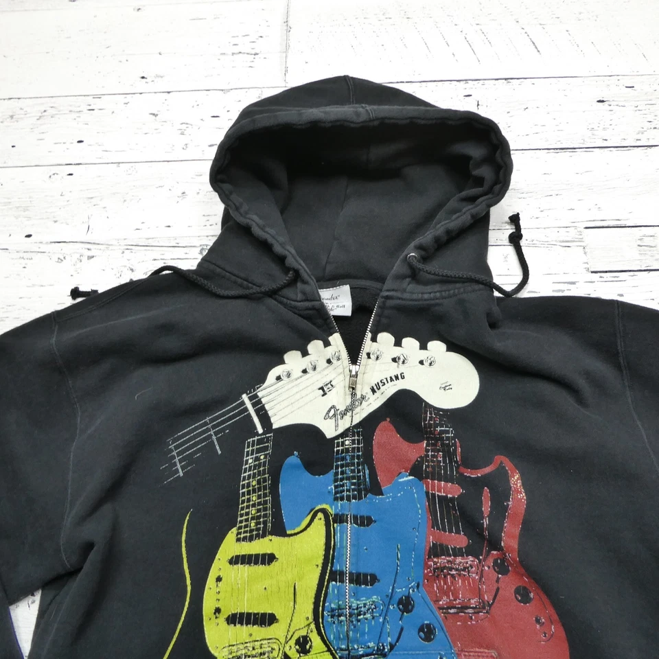 Moletom com capuz Fender Guitars feminino médio preto lã zíper completo - Imagem 2 de 4