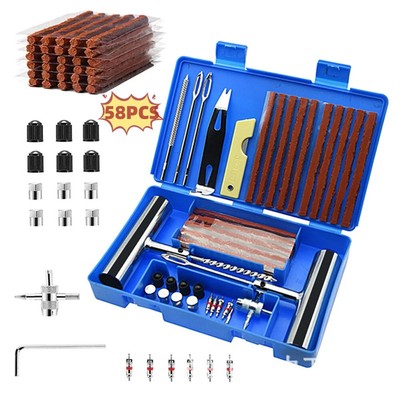 58pcs Auto Tire Repair Set Puncture Repair Tools Car Motorcycle Bike Emergency