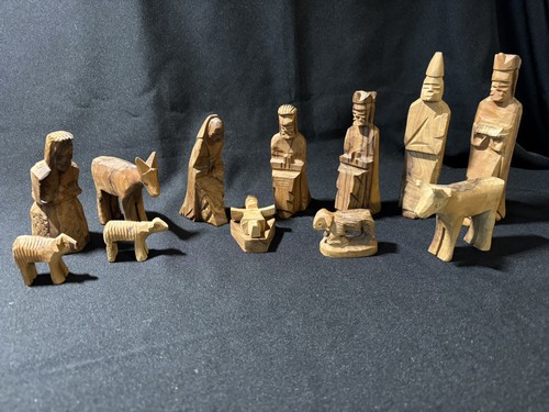 Set Natività Legno di Ulivo 13 pz Made In Betlemme Israele Vintage Intagliato A Mano Natale - Foto 6 di 10