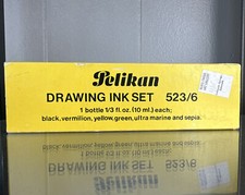 Pelikan Drawing ink set 523/6 6 10ml Jars Black, Red, Green, Blue, Brown, Yellow