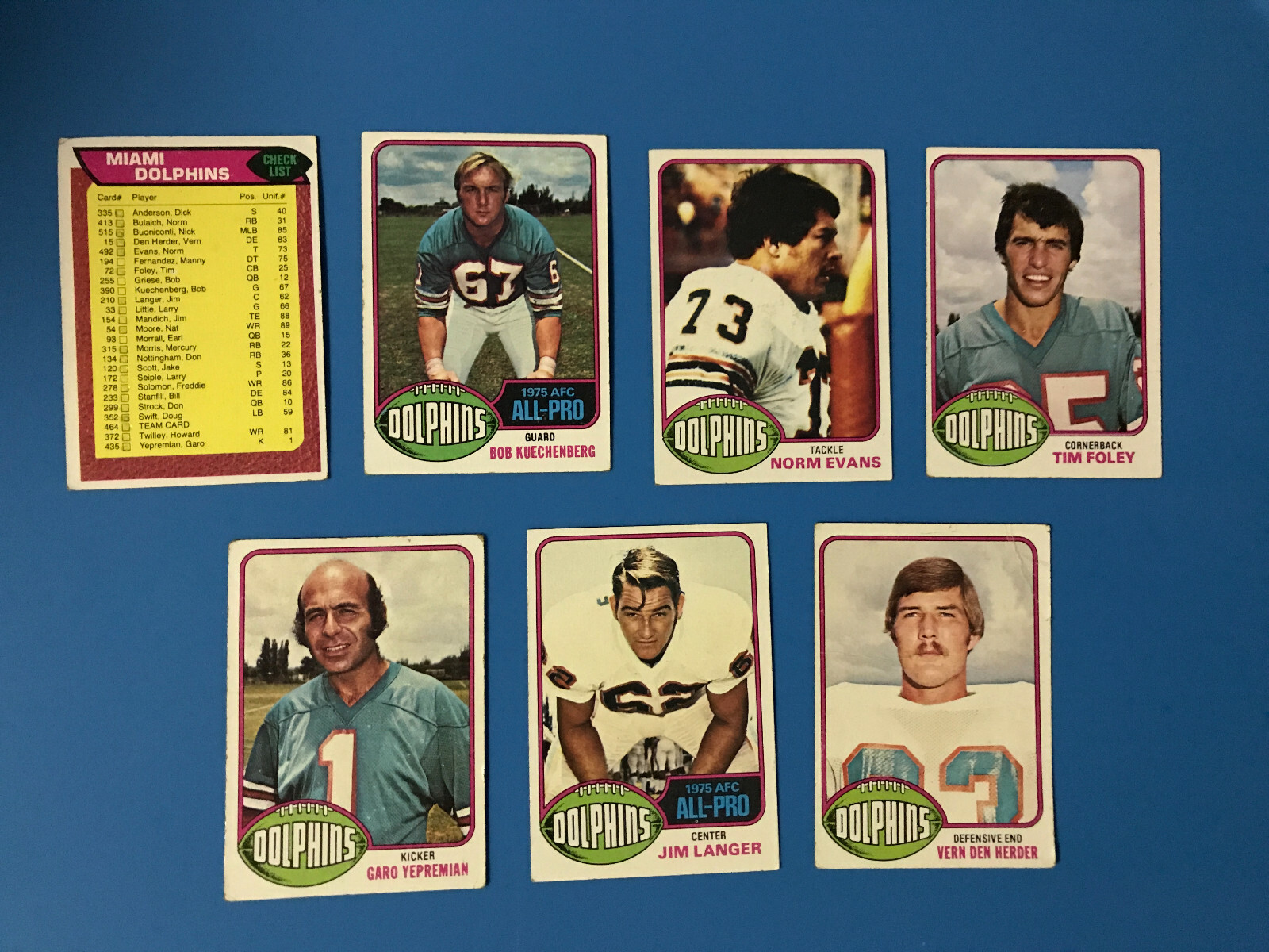 1976 Topps Football Lot Dolphins Checklist Kuechenberg Evans Foley ...