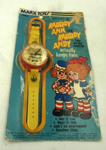 MARX TOYS Raggedy Ann & Andy Wind Up Watch JAPAN 1975  on ORIGINAL CARD