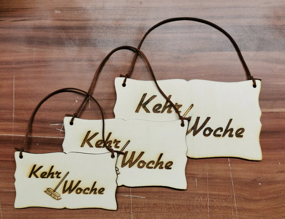 Kehrwoche Türschild Vintage Schild Holz Holzschild mit Lederband diverse Größen - Bild 3 von 4
