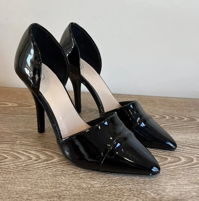 Black top heels shiny