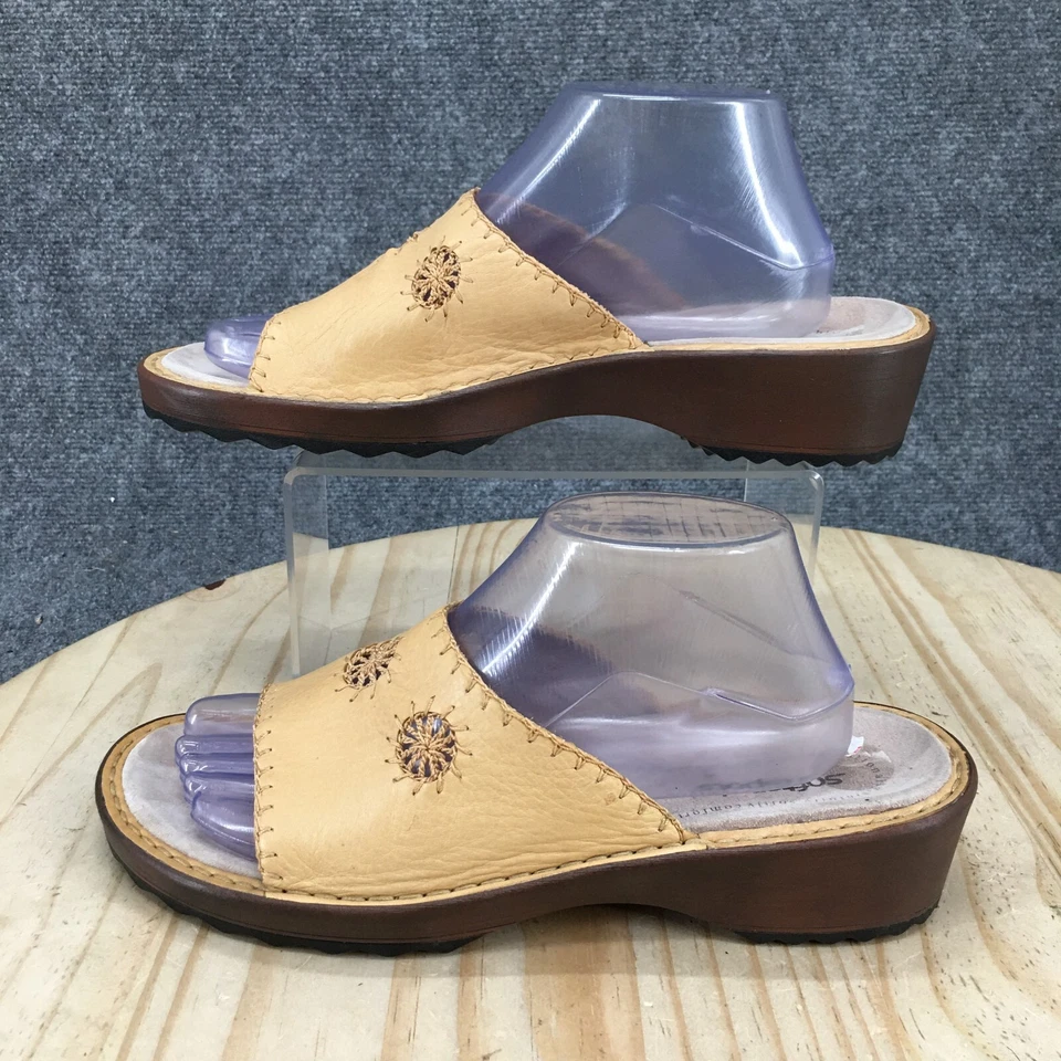 Softspots Sandals Womens 10 M Slide Wedge Slip On Yellow Leather Open Toe Casual - Image 2 of 4