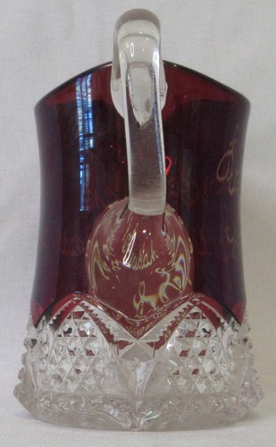 Antique Etched 1904 Ruby Red Crystal Clear Glass 3.75” Creamer Pitcher Christmas - Picture 5 of 8