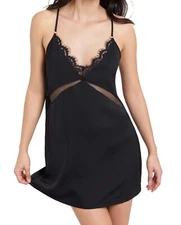 Bluebella Acasia Chemise Size 10 Black Lace Sexy Plunge Satin Nightie 41228 New