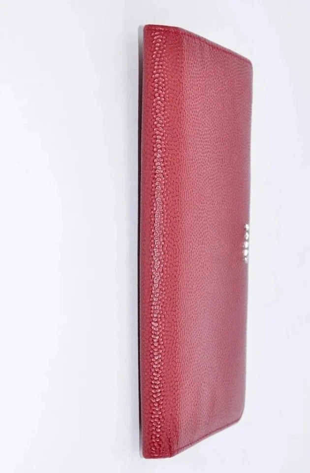 Auténtica billetera larga plegable de cuero rosa rojo con cremallera BALLY para mujer  Foto 4 de 4