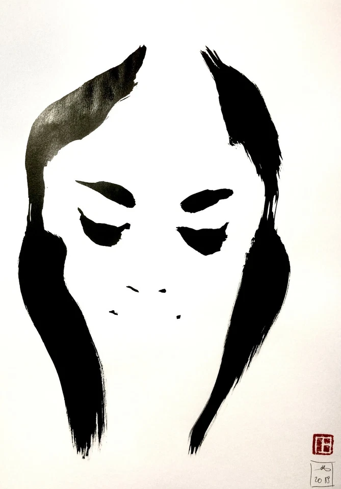 Oswald Boston encre sur papier facecalligraphy ink on paper num 87 29,7cm/42cm - Photo 1/1