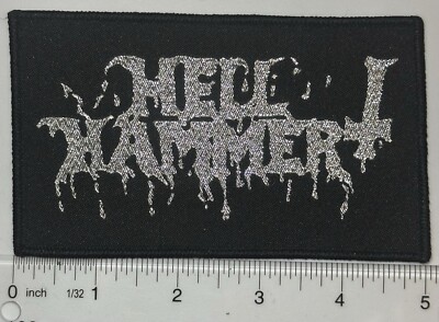 Hell Hammer Metallic Logo Threading Black Border Woven Patch 