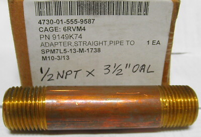 4730-01-555-9587 9149K74 1/2 NPT X 3-1/2'' XH SCH 80 Brass Pipe Nipple