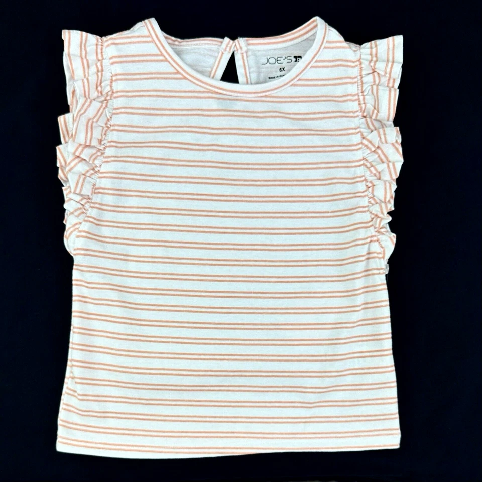 Joe's Jeans Kids 2 Pc Blue Coral Cotton Stripe T Shirt Denim Shortalls Set Sz 6X - Image 4 of 4