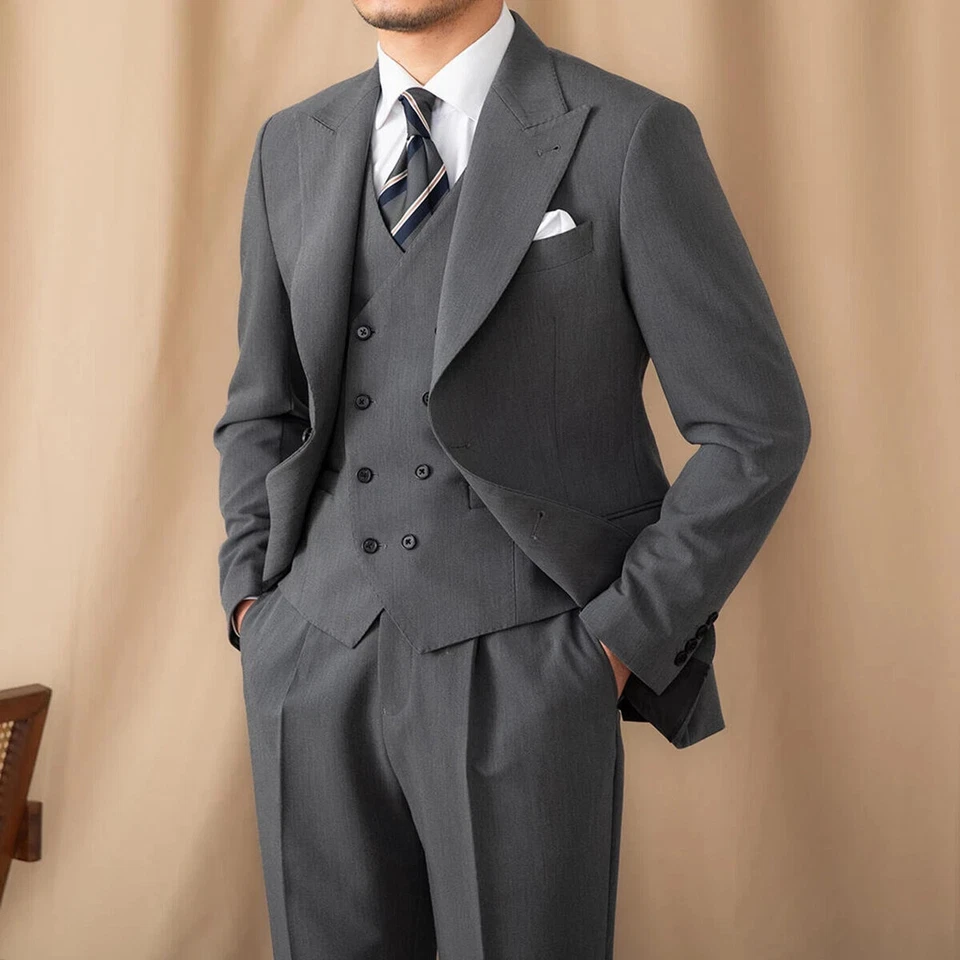 Männer Anzug Slim Fit 3 Teile für Hochzeit Business Peak Lapel Anzüge Hose Weste - Bild 2 von 4