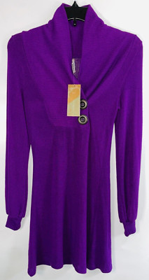 Francescas Dress Medium Purple Cuffed Sleeves Soft Button Up Turtle Neck