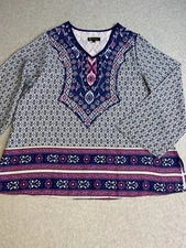 Dg2 by Diane Gilman Womens Blouse Top Size Large Blue Pink Cape Sleeve Boho