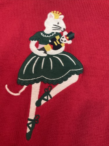 GYMBOREE Sweater NUTCRACKER Cat Mouse Pullover Red Embroidered Christmas - Picture 2 of 5
