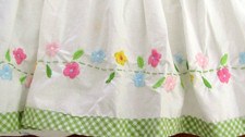 PB Kids White Green Gingham Floral Embroidered 28x52x10' Dust Ruffles /CribSkirt